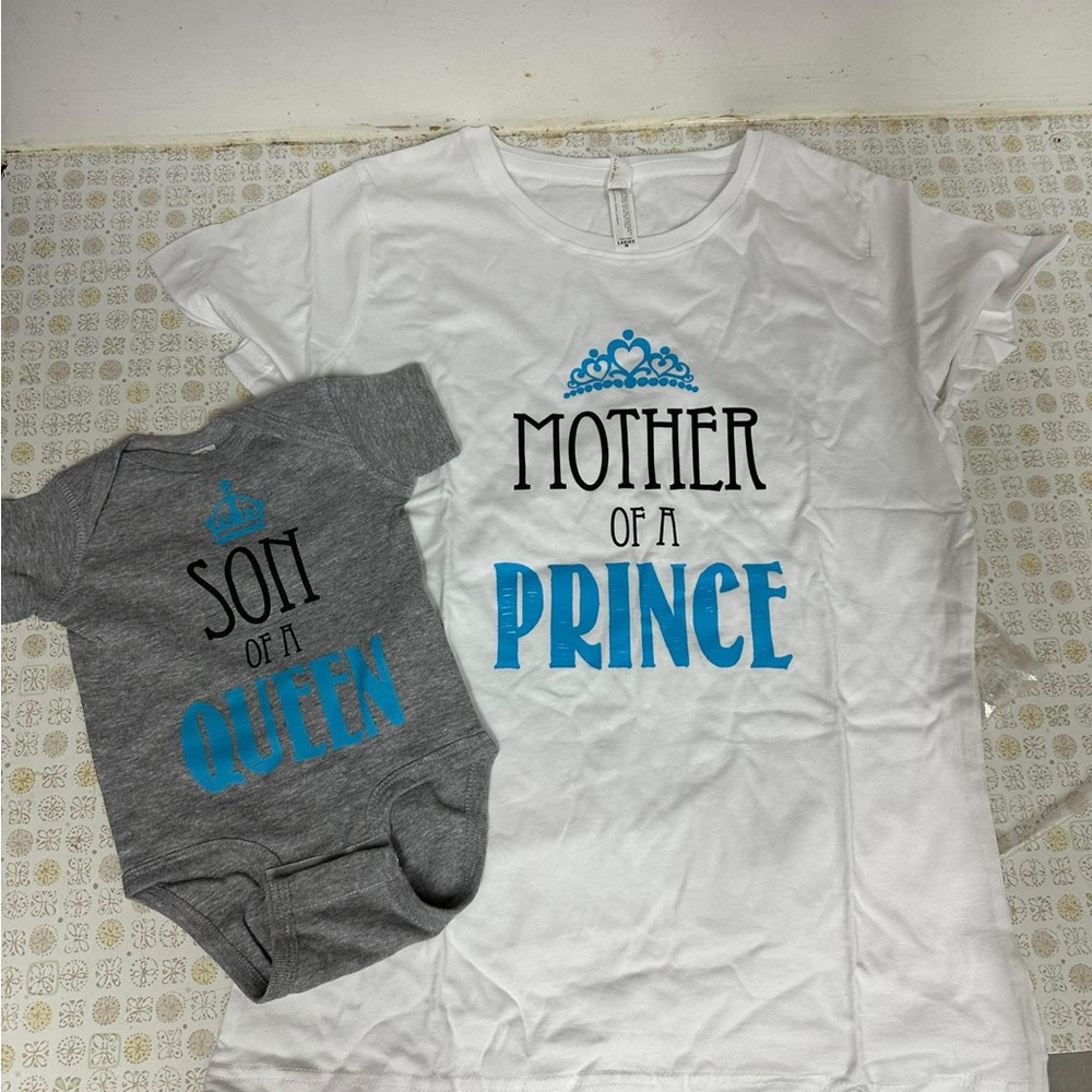 Mother of a Prince T-Shirt and Son of a Queen Onesie Set